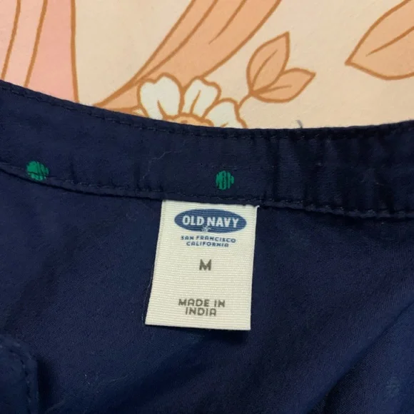 Old Navy Dark Blue Long Sleeve Dress with green polka dots sz med EUC B63 - Picture 3 of 6